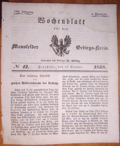 Hettstedt 1838 zeitung - 17.10.1838,